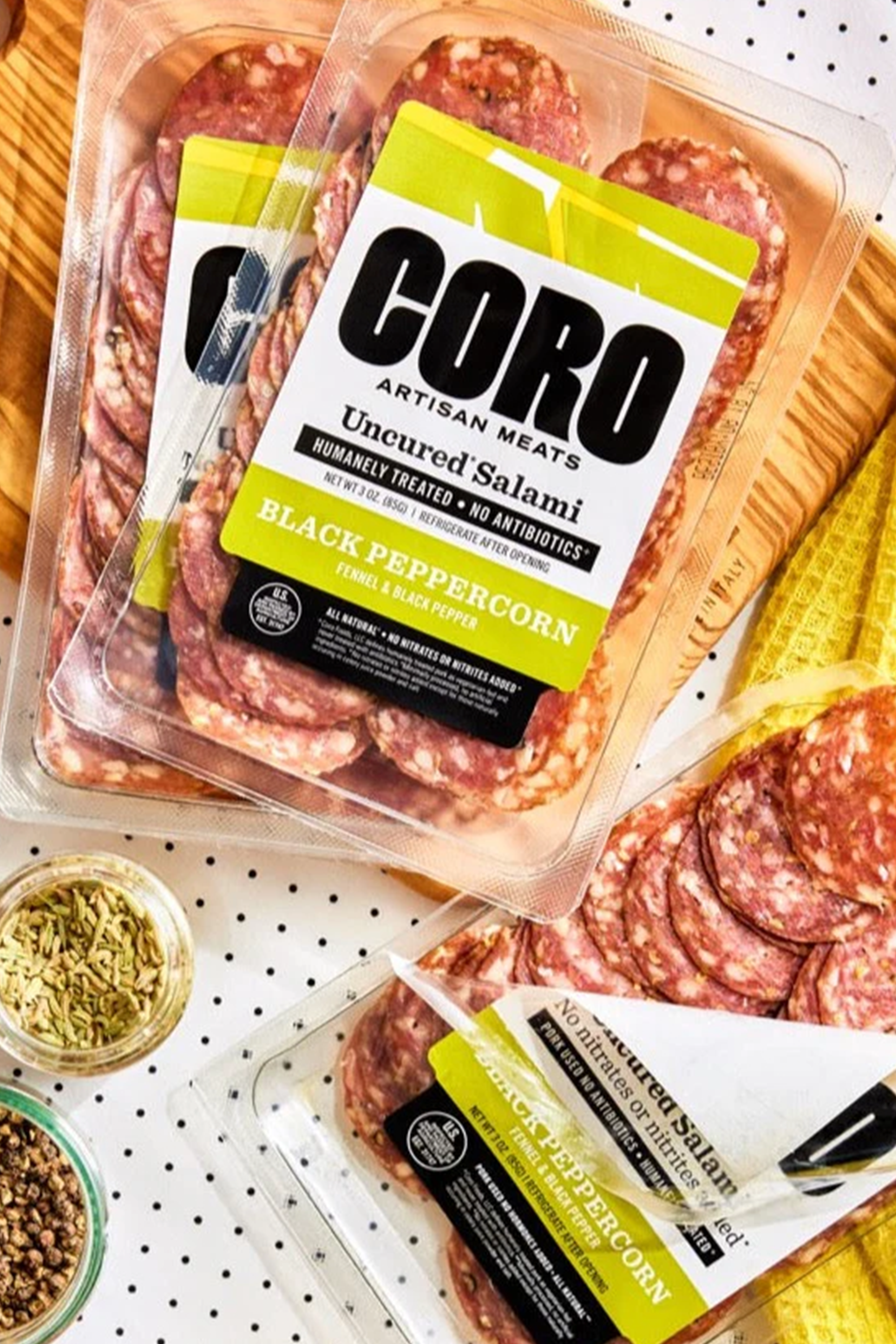 Coro Sliced Uncured Black Peppercorn Salami